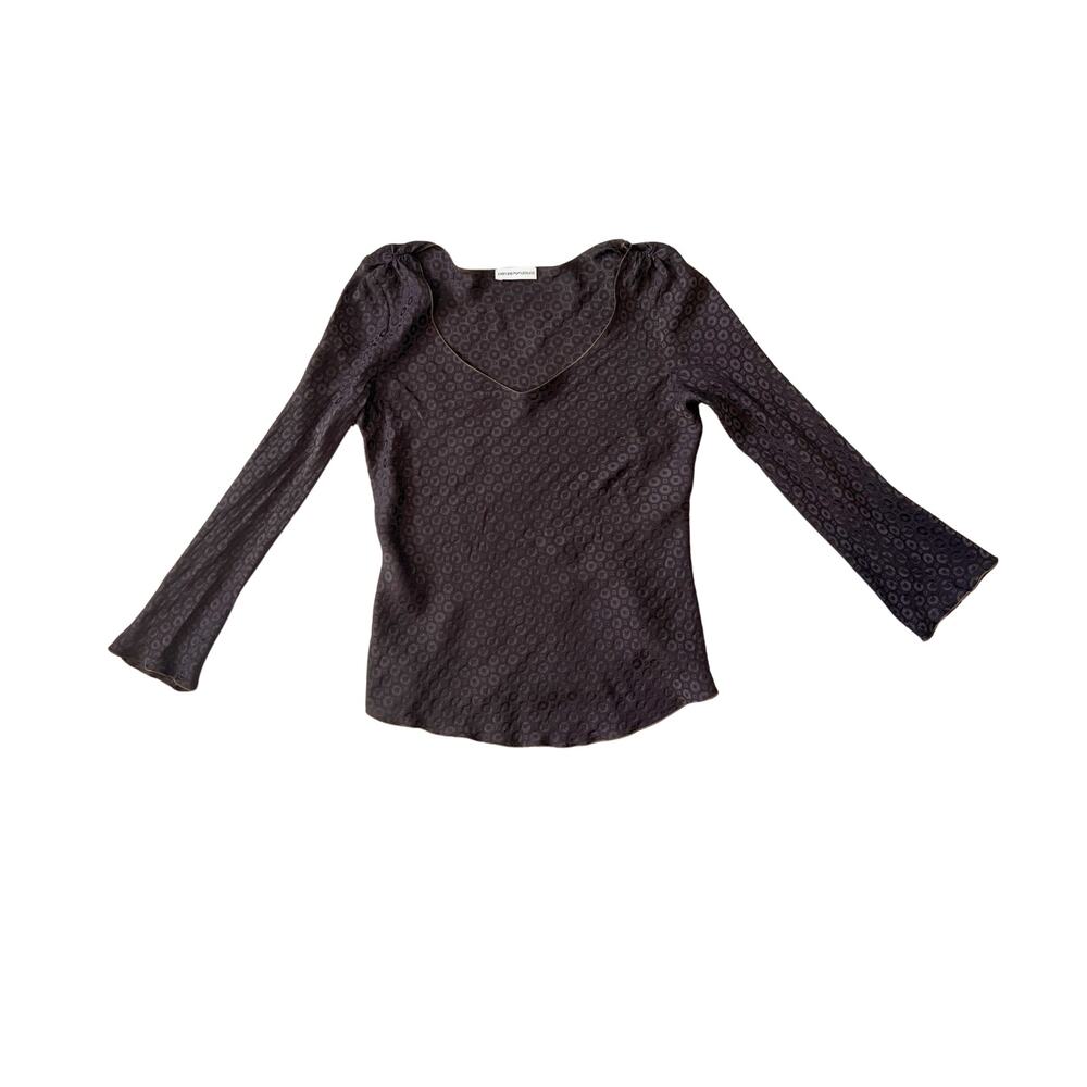 EMPORIO ARMANI 1990s XS Vintage Brown 100% Silk Jacquard Blouse